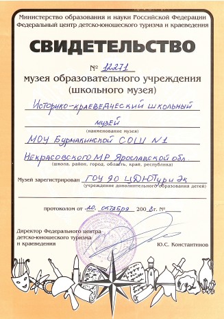 Свидетельство музея 